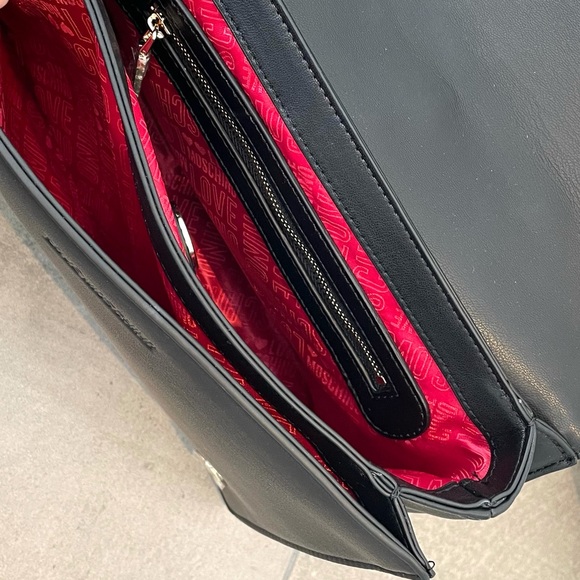 SOLD LOVE MOSCHINO Gold Heart Studded Borsa Matt Nappa Nero Black Shoulder Bag - Picture 9 of 9